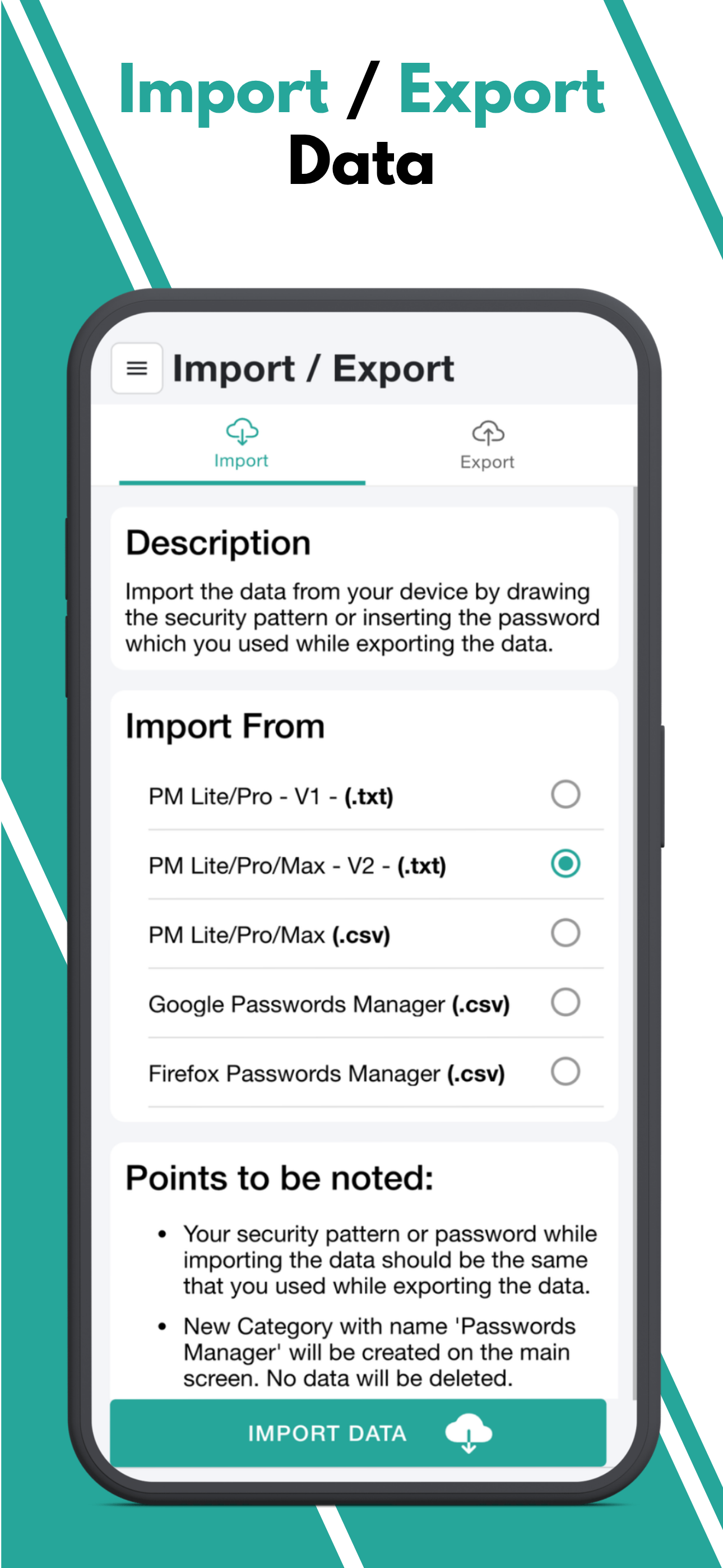 PM Lite - Import and export
