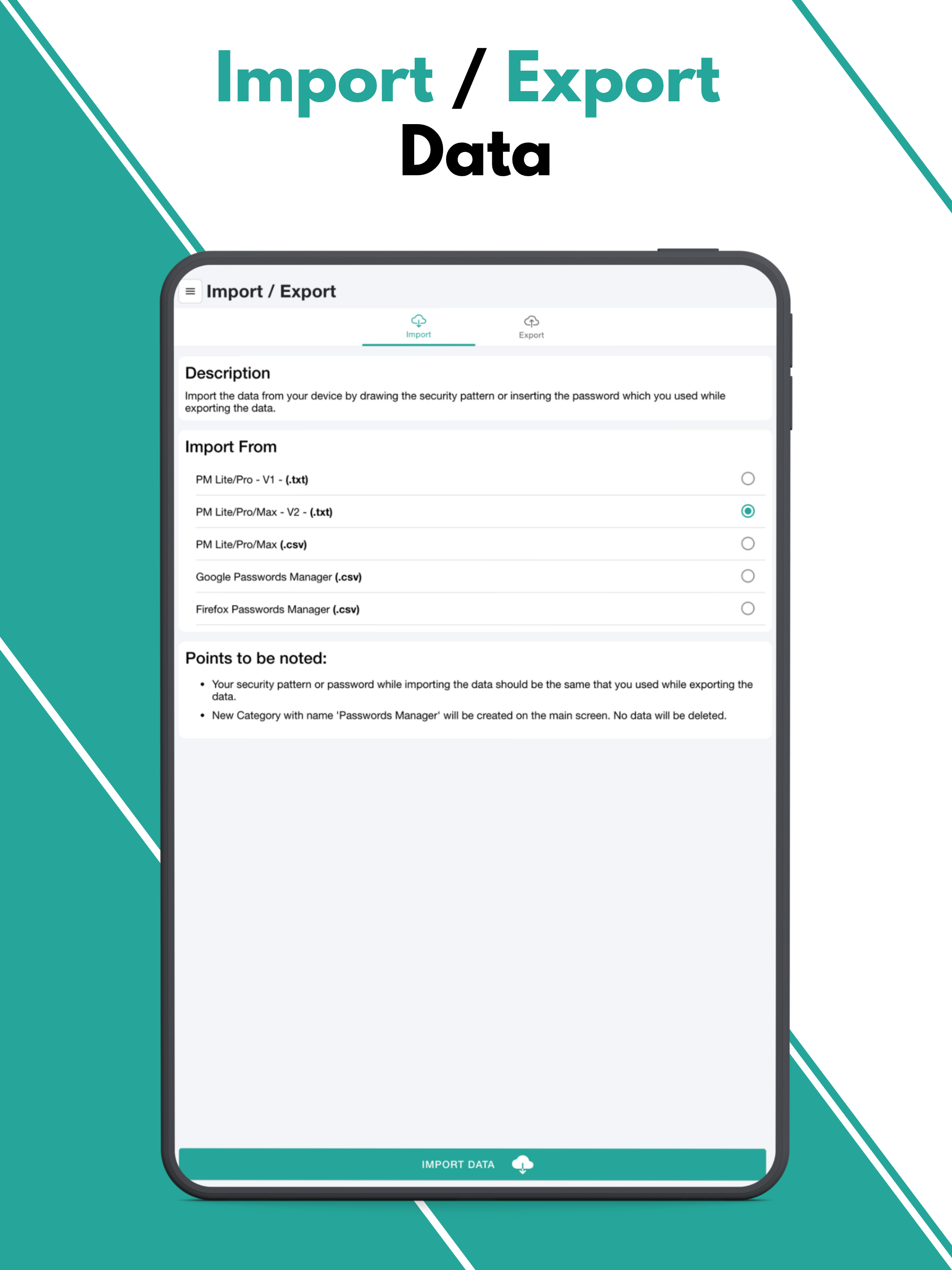 PM Lite - Import and export