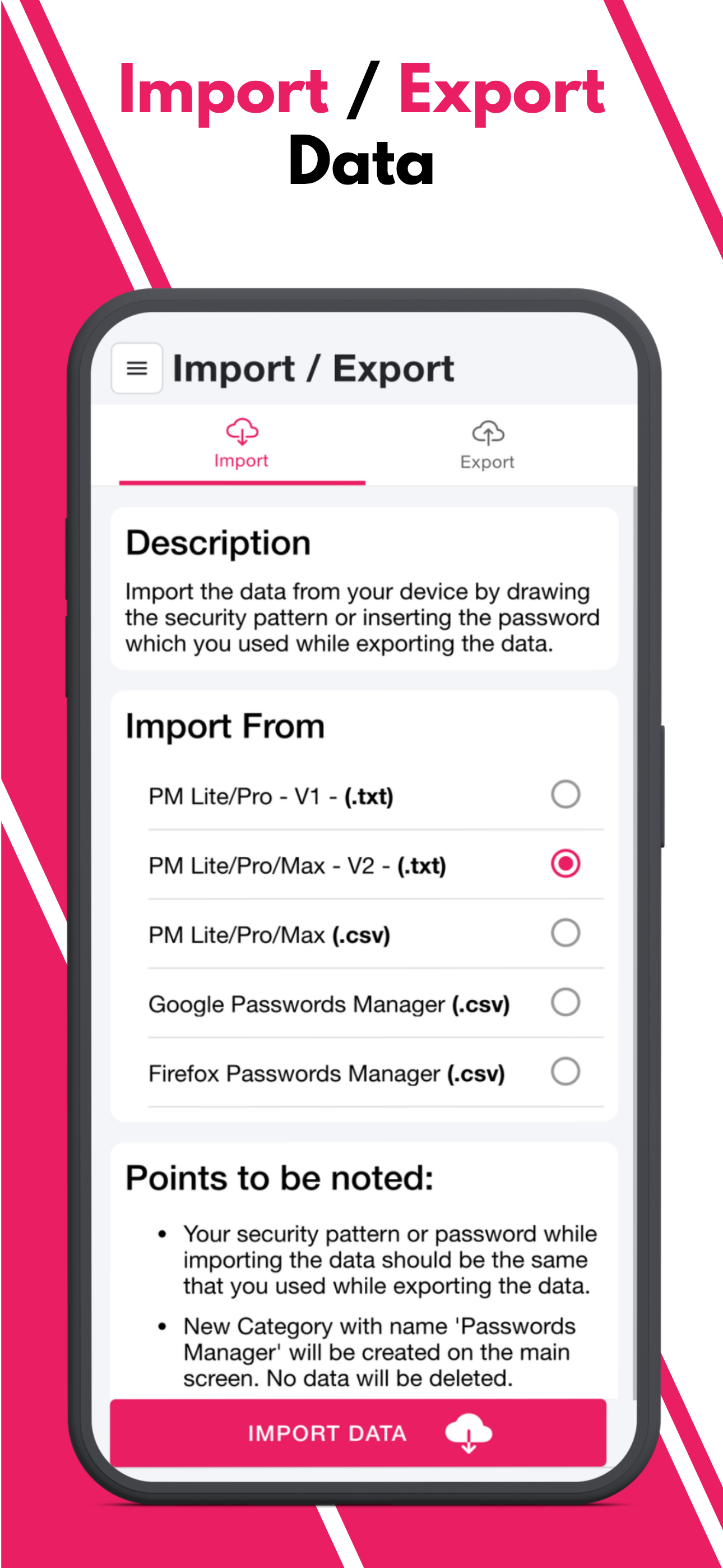 PM Pro - Import and export